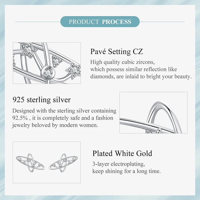 925 Sterling Silver White Gold Plated Planet Milky Way Stud Earrings On Sale