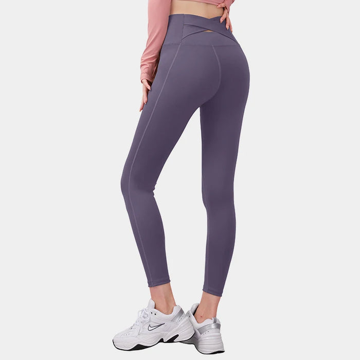 Purple High Waisted Cross Back Seamless Push Up Gym Leggings On Sale