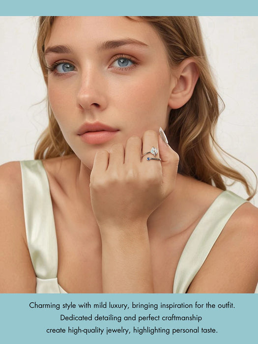 925 Sterling Silver White Gold Plated Blue Opal Planet Open Ring Jewelry On Sale