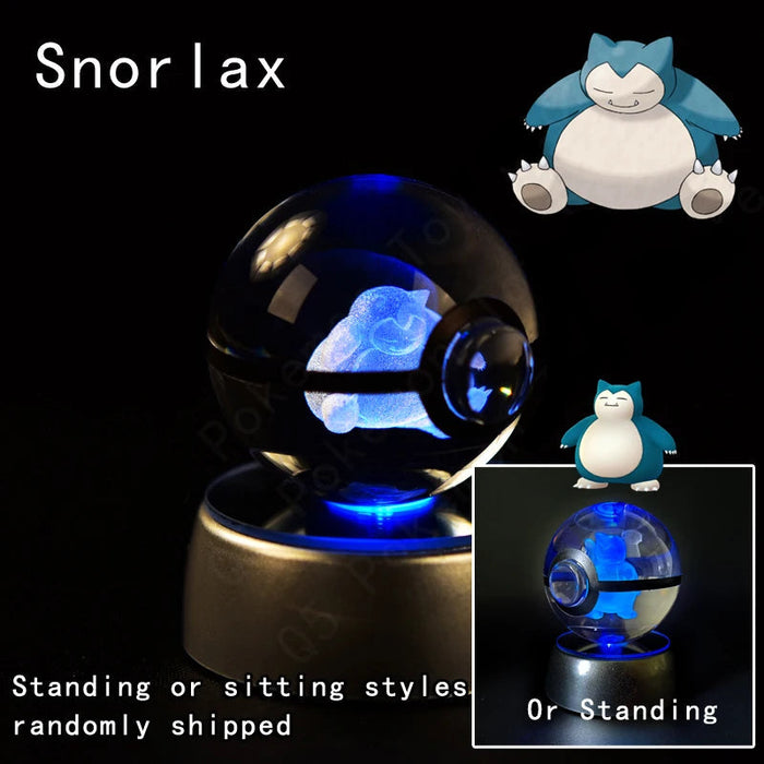 3D Crystal Glass Poke Ball Night Lights Collection Contained Inside Snorlax Pokemon Characters On Sale