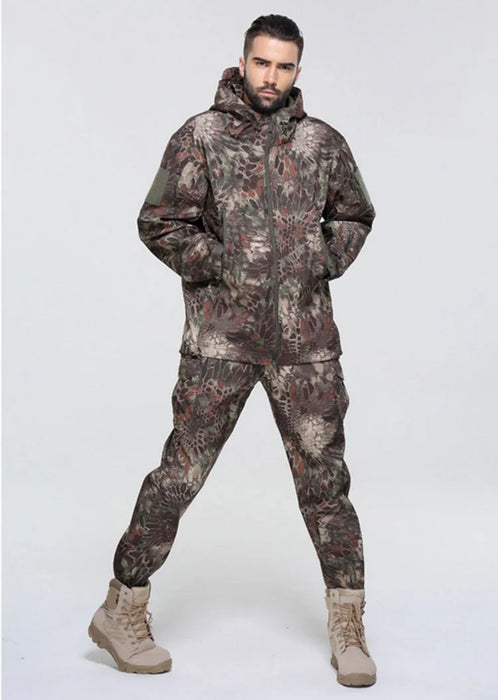Camouflage Waterproof Thermal Hooded Outerwear Set For Men On Sale