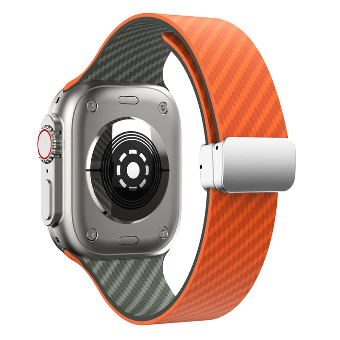 Orange Gray Carbon Fiber Pattern Silicone Magnetic Loop Apple Watch Band For iWatch Series On Sale