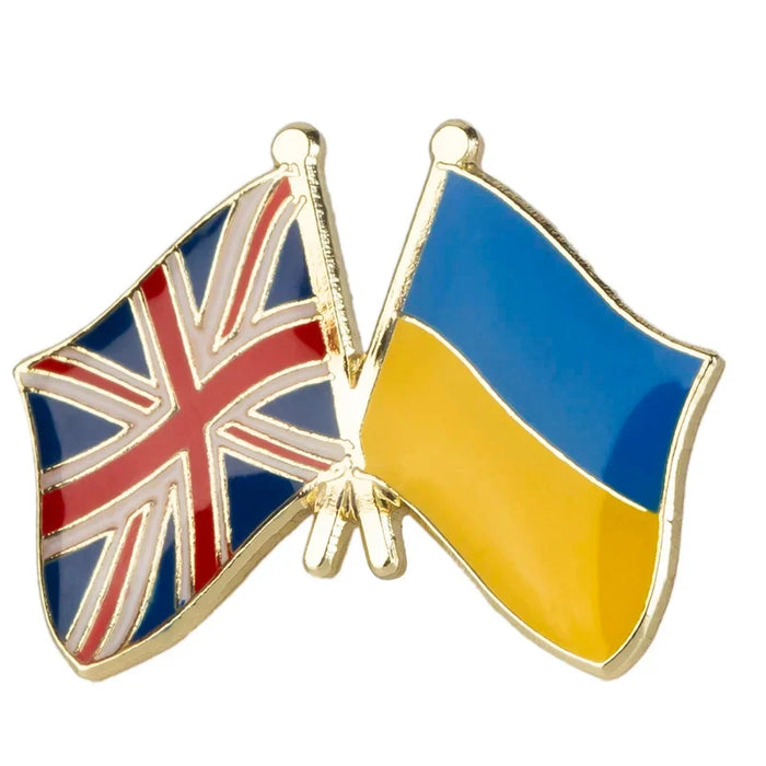 Ukraine Flag & Great Britain Flag Brooches Lapel Pins On Sale