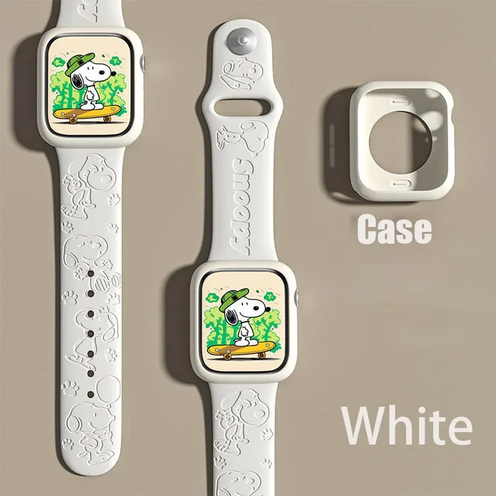 Snoopy Friends Theme Design White Silicone Apple Watch Band With Watch Case 49mm, 41mm, 45mm, 44mm, 42mm, 40mm, 38mm On Sale