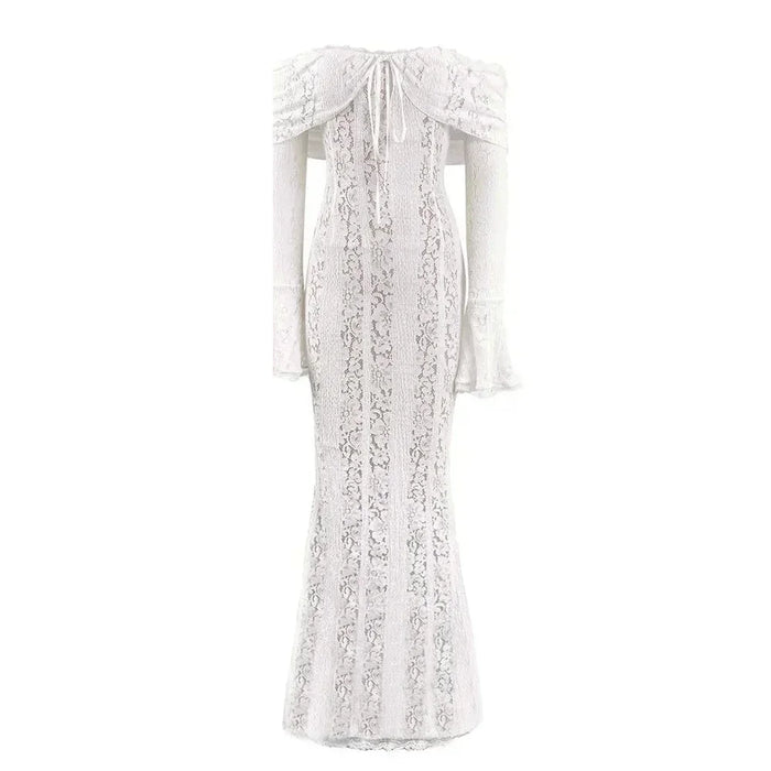 Lady In Love Off The Shoulder Bodycon White Lace Maxi Dress On Sale