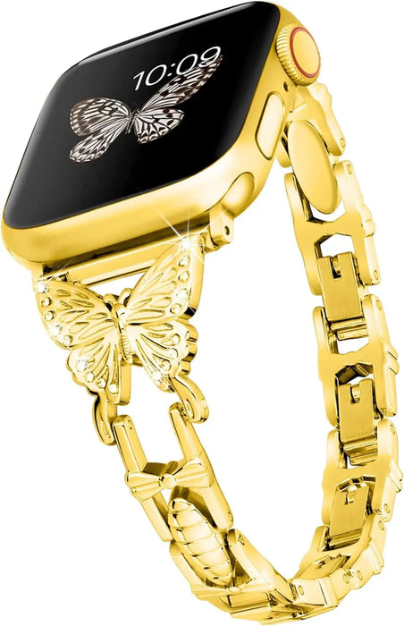Gold Butterfly Women Apple Watch Diamond Adjustable Chain 38mm 40mm 42mm 44mm 45mm 49mm On Sale