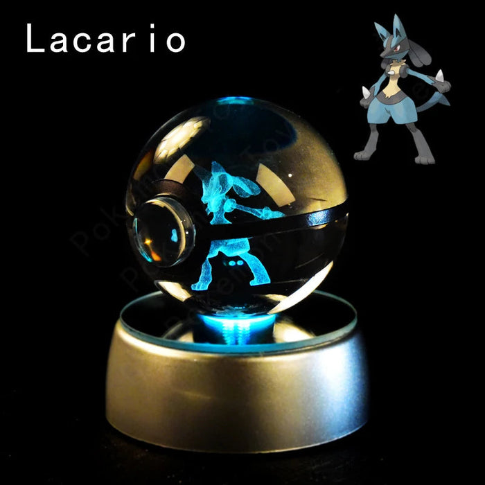 3D Crystal Glass Poke Ball Night Lights Collection Contained Inside Lacario Pokemon Characters On Sale