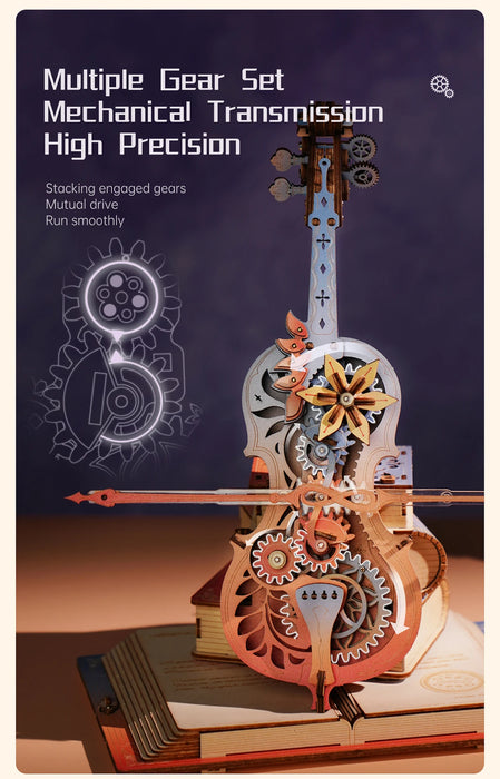 Magical self-playing Cello Mechanical Music Box 3D Wooden Puzzle Kit On Sale