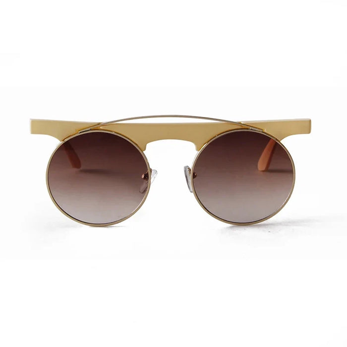 Beige Retro Round Steampunk Sunglasses On Sale