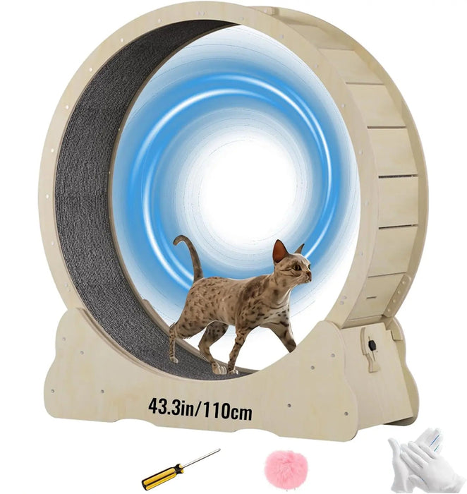Cat Exercise Wheel Indoor Quiet Treadmill Made of Natural Solid Wood On Sale - Beige