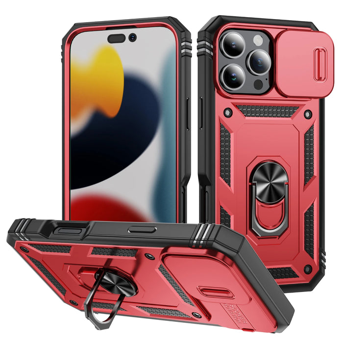 Red Rugged Armor Phone Case With Camera Cover For iPhone Pro Max, Plus, 16, 15, 14, 13, 12 On Sale