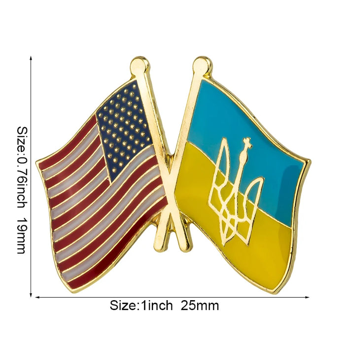 Ukraine Trident Flag & USA Flag Brooches Lapel Pins On Sale