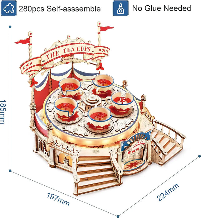 Tilt-A-Whirl The Tea Cup Magic Amusement Park Series 3D Music Box Wooden Puzzle Kit On Sale