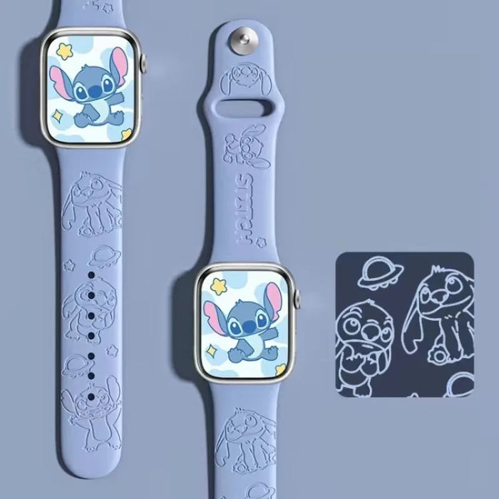 Disney Stitch Theme Design Engraved Silicone Apple Watch Band On Sale
