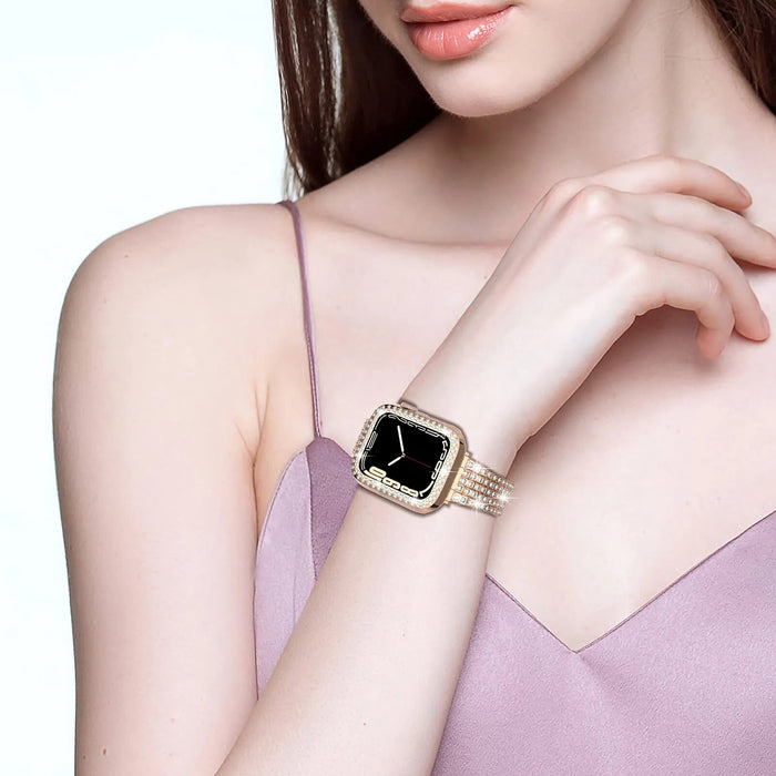 Diamond strap with case for Apple watch band 38mm, 40mm, 42mm, 44 mm On Sale