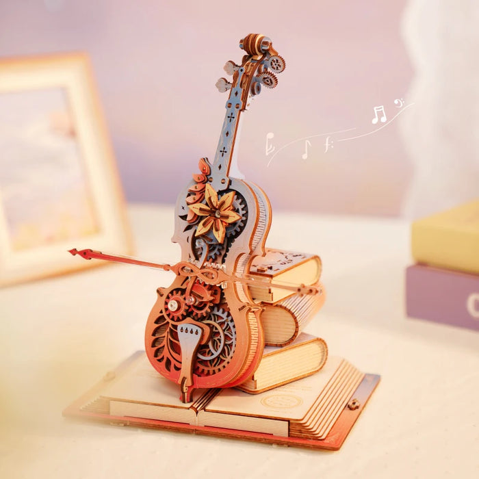 Magical self-playing Cello Mechanical Music Box 3D Wooden Puzzle Kit On Sale
