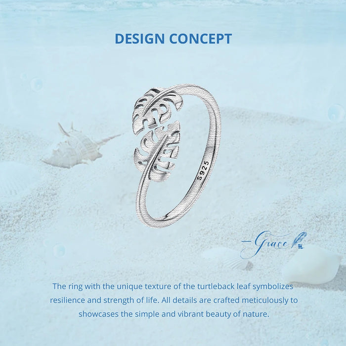 925 Sterling Silver Tropical Turtleback Leaf Open Rings Collection On Sale