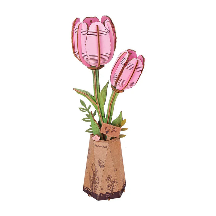 Pink Tulip Eternal Flowers Bouquet Collection 3D Wooden Puzzle Model Kits On Sale
