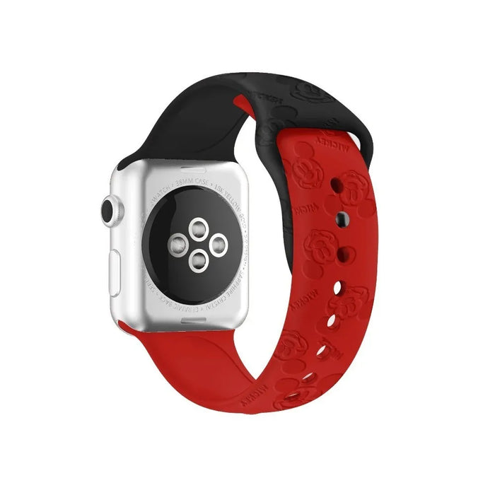 Black Red 3D Dream Disney Mickey Mouse Theme Design Silicone Apple Watch Band On Sale