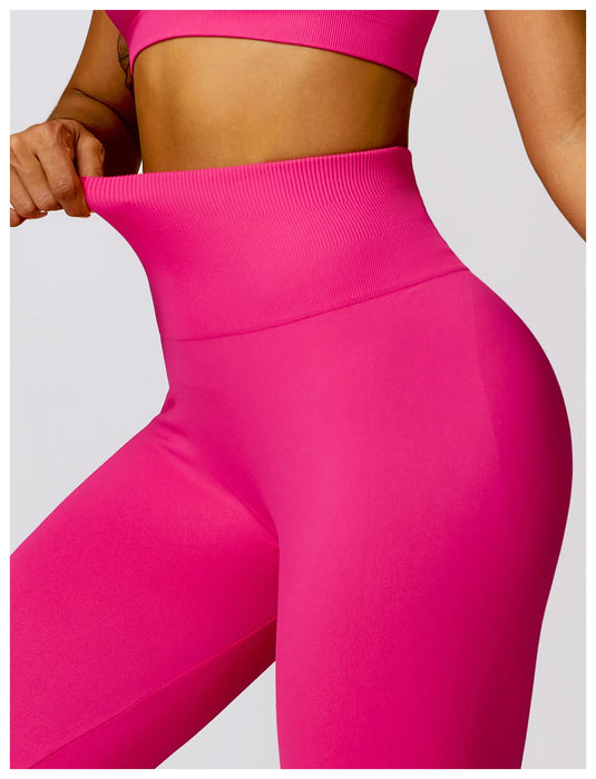 High Waisted Seamless Pink Flare Leg Yoga Pants On Sale