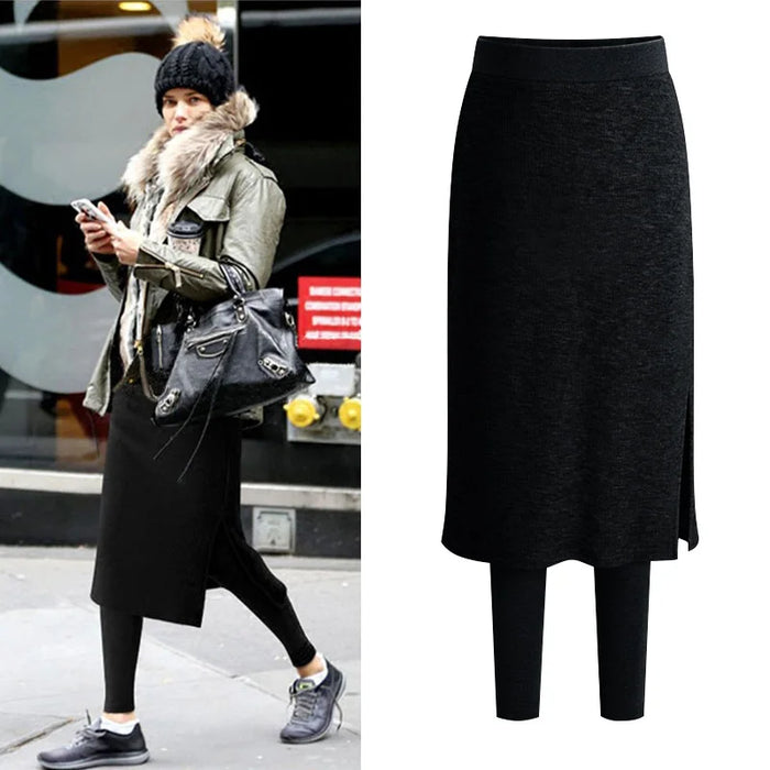 Soft Stretchy One Piece Fleece Or No Fleece Midi Skirt Plants Leggings On Sale