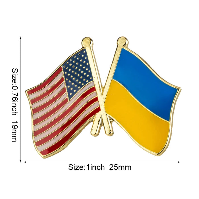 Ukraine Flag & USA Flag Brooches Lapel Pins On Sale