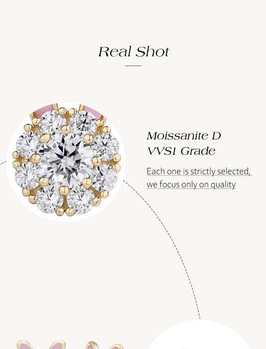 925 Sterling Silver White Gold Plated Moissanite Diamond Bunny Ears Enamel Design Stud Earrings On Sale
