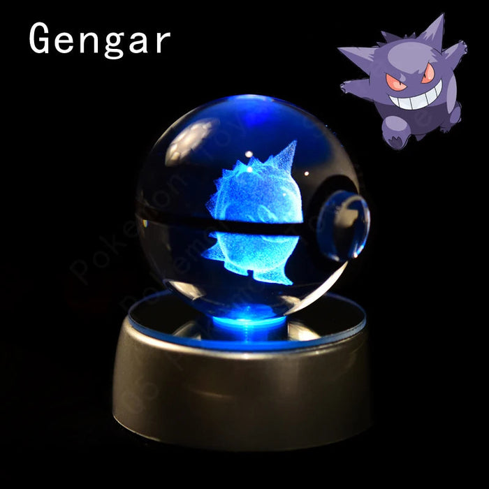 3D Crystal Glass Poke Ball Night Lights Collection Contained Inside Gengar Pokemon Characters On Sale