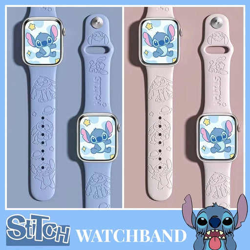 Disney Stitch Theme Design Engraved Silicone Apple Watch Band On Sale