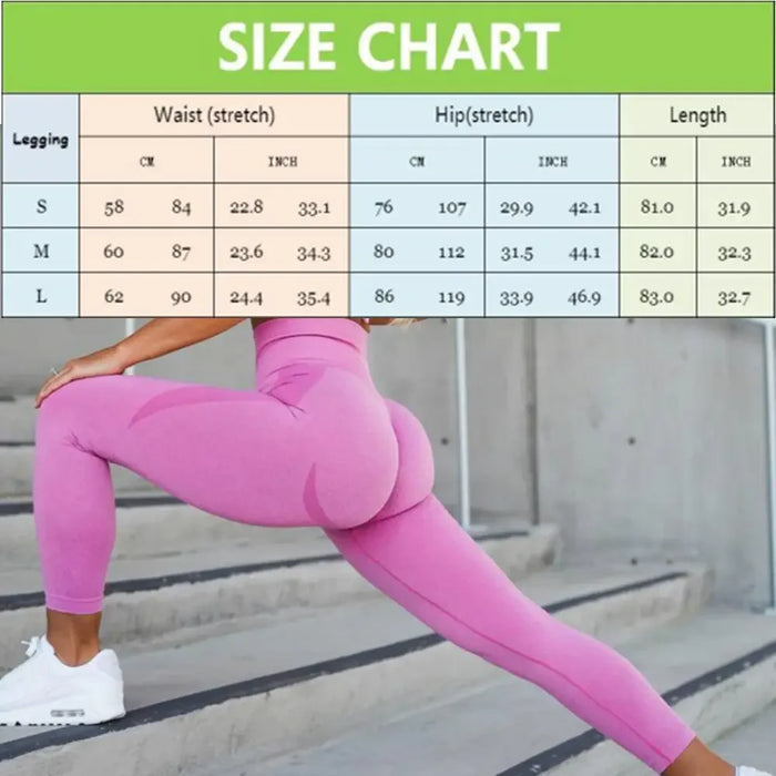 Size Chart Of High Waisted Seamless Curve Contour Gym Yoga Quick Dry Knit Leggings