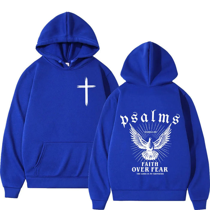 Blue Unisex Faith Over Fear Graphic Vintage Style Streetwear Hoodies On Sale