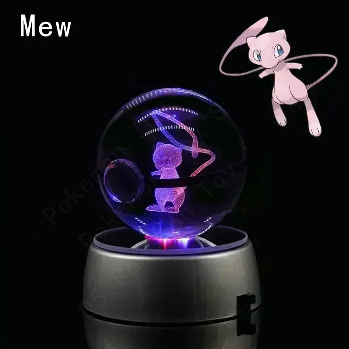 3D Crystal Glass Poke Ball Night Lights Collection Contained Inside Mew Pokemon Characters On Sale
