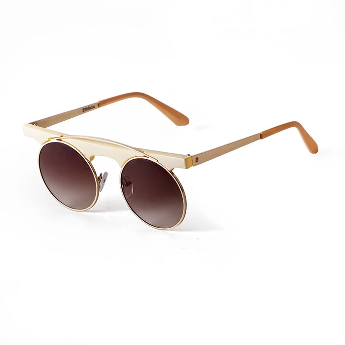 Beige Retro Round Steampunk Sunglasses On Sale