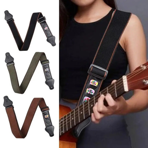 Adjustable Guitar Strap with 3 Guitar Pick Slot Design On Sale