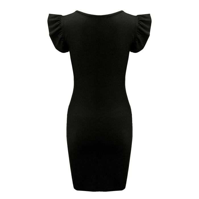 Black Ruffle Sleeve Round Neck Mini Dresses On Sale