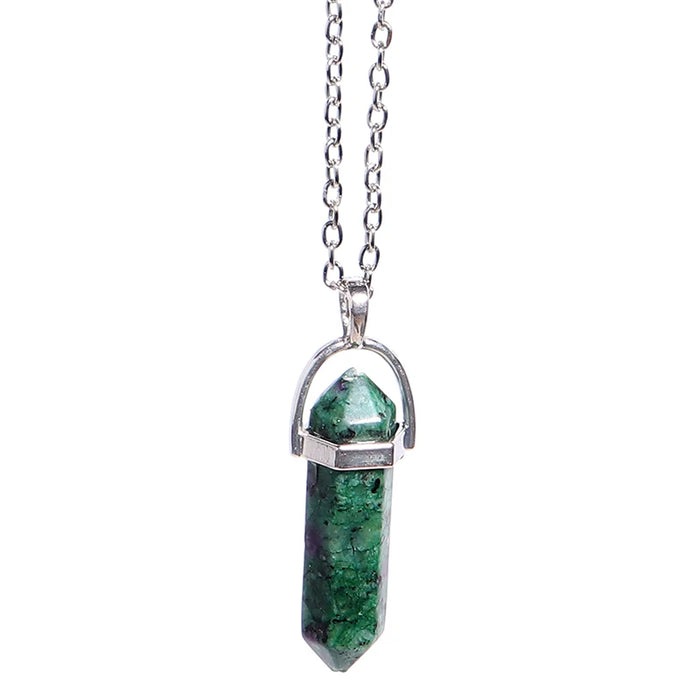 Natural Green Quartz Crystal Hexagonal Pillar Bullet Pendant Necklaces On Sale