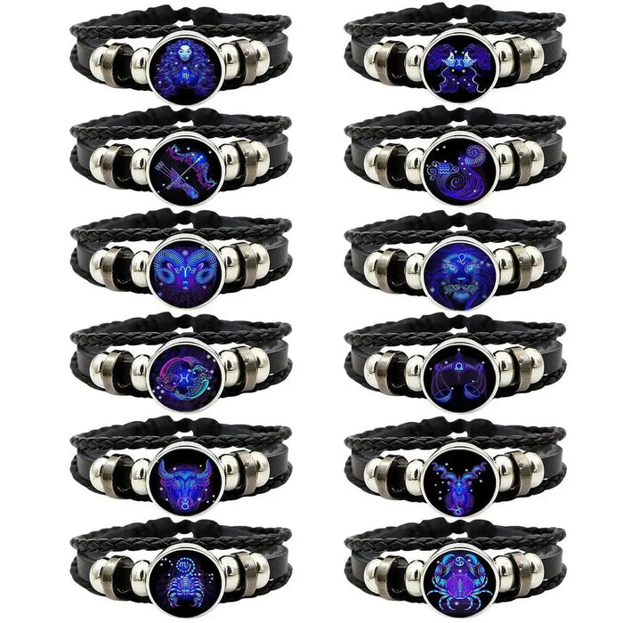 12 Zodiac Signs Leather Wrap Bracelet On Sale