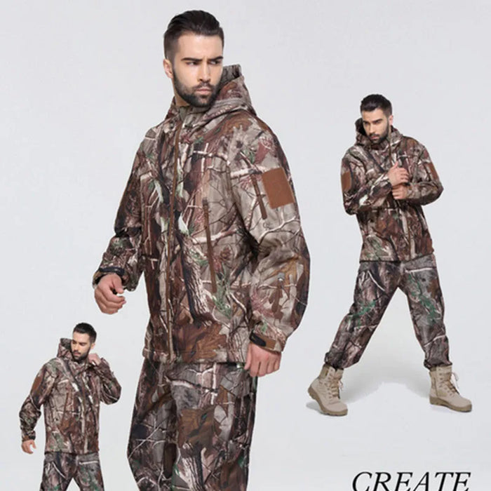 Camouflage Waterproof Thermal Hooded Outerwear Set For Men On Sale