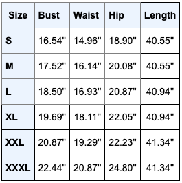 Size Chart - Gatsby Style Sequin Fringed Flapper Cocktail Party Dresses