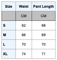 Size Chart - Mesh Style Fitness Yoga Leggings