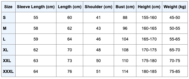 Size Chart - Unisex Graphic Vintage Style Streetwear Hoodies