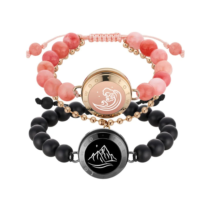 Black Pink Light Up And Vibrate Long Distance Agate Touch Communication Bracelets For Couples