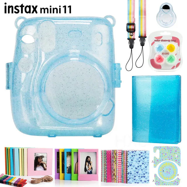 Fujifilm Instax Mini 11 Camera Glitter Blue Clear Case Accessories Gift Set On Sale