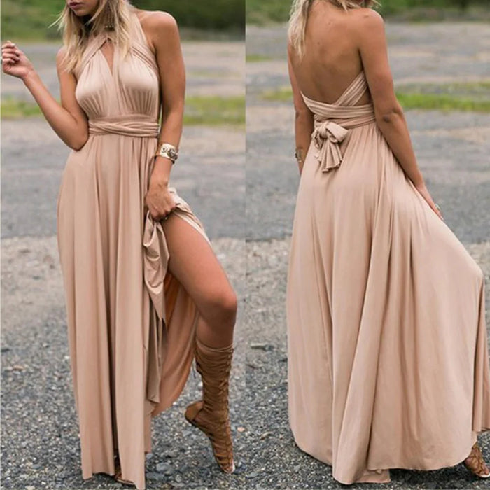 Champagne Maxi Convertible Long Dress On Sale