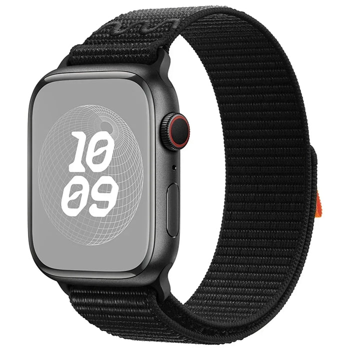 Dark Black Nylon Sport Loop Watch Straps Collection For Apple Watch 38mm, 40mm, 41mm, 42mm, 44 mm, 45mm, 46mm,  49mm On Sale