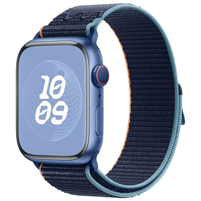 Deep Navy Blue Nylon Sport Loop Watch Straps Collection For Apple Watch 38mm, 40mm, 41mm, 42mm, 44 mm, 45mm, 46mm, 49mm On Sale