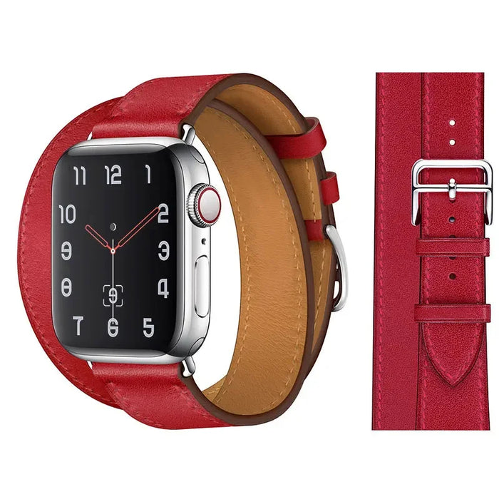 Red Double Tour Leather Wrap Watch Bracelet For Apple iWatch Series On Sale