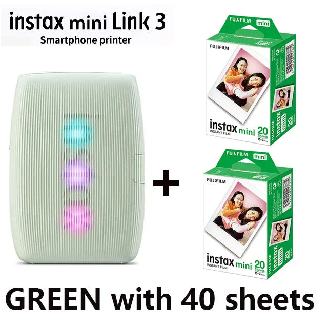 Green Fujifilm Instax Mini Link 3 Printer With 40 Sheets Instax Mini Films On Sale