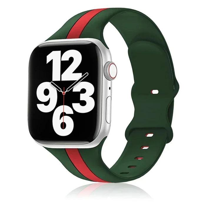 Green Red Two Color Stripe Designs Silicone Apple Watch Band 38mm, 40mm, 41mm, 42mm, 44mm, 45mm, 46mm, 49mm On Sale