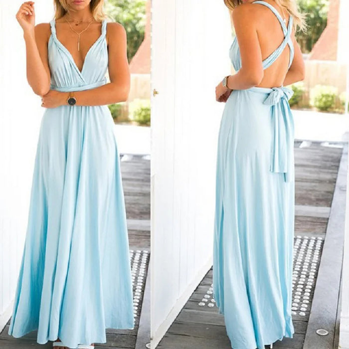 Light Blue Maxi Convertible Long Dress On Sale